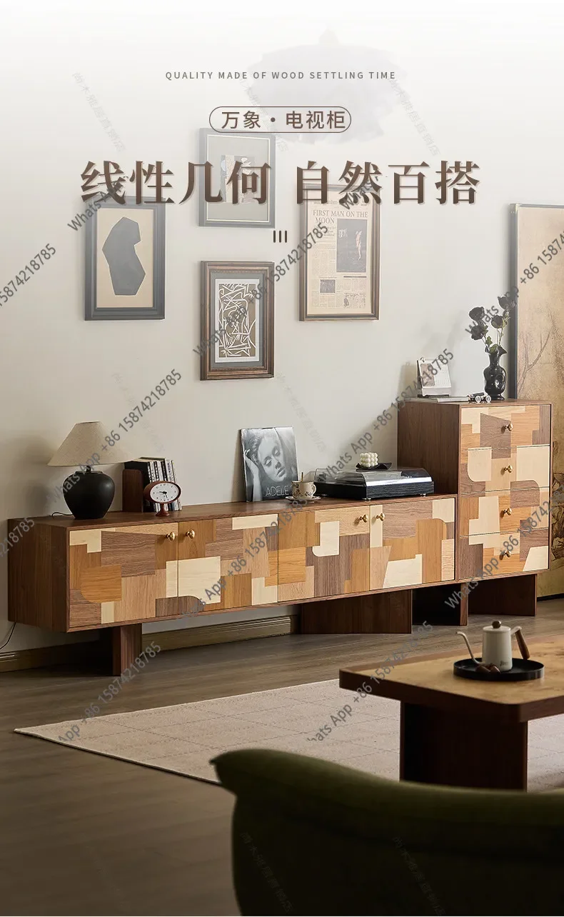 

Тумба под телевизор из массива дерева в средневековом стиле, ретро-тумба под телевизор из массива орехового дерева, интегрированный настенный шкаф для хранения для гостиной X