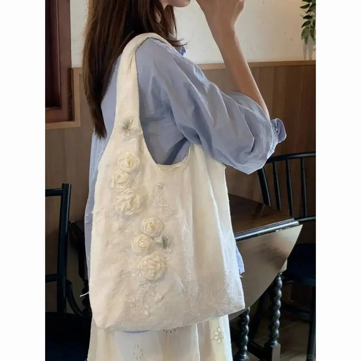 

Bloom Sweet Lace Cute Handbag Women Haruku Rabbit Print Large Capacity Canvas Shoulder Bags Ladies Lolita Y2k Bag Aesthetic