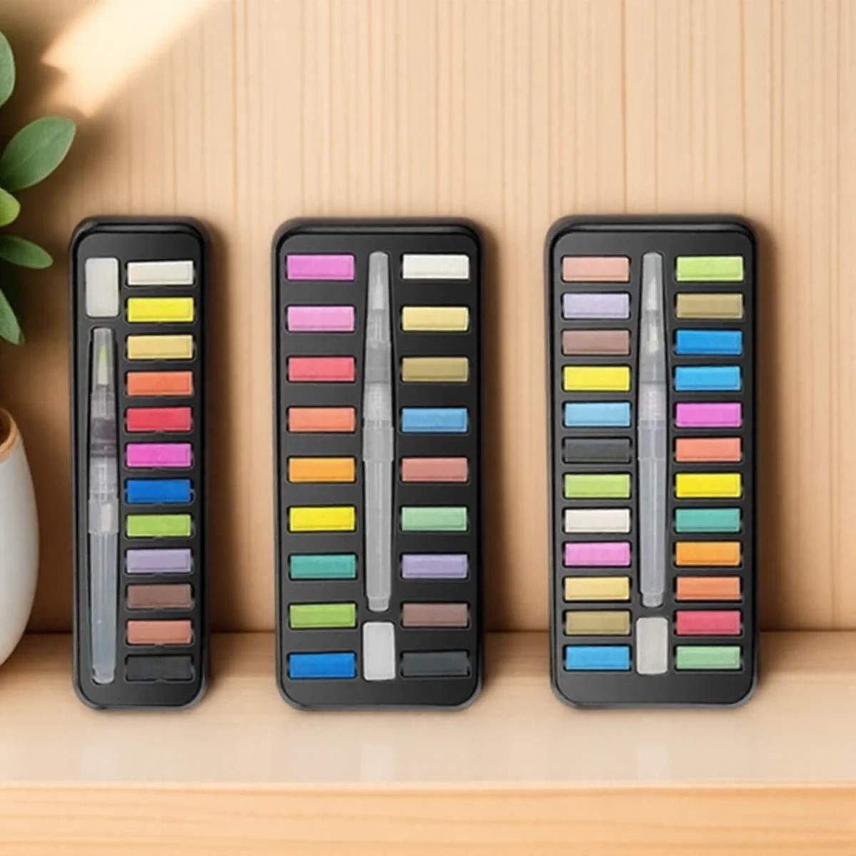 12/18/24 Colors Solid Watercolor Paint Set Portable Metal Box with Brush for Kids and Professionals Art Supplies