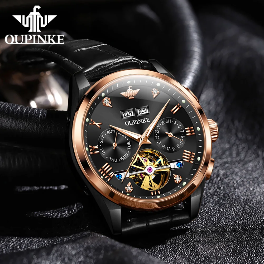 OUPINKE 3186 Mens Watch Automatic Mechanical Watch﻿ 50M Waterproof Tungsten Steel Business Watches For Man Original Reloj