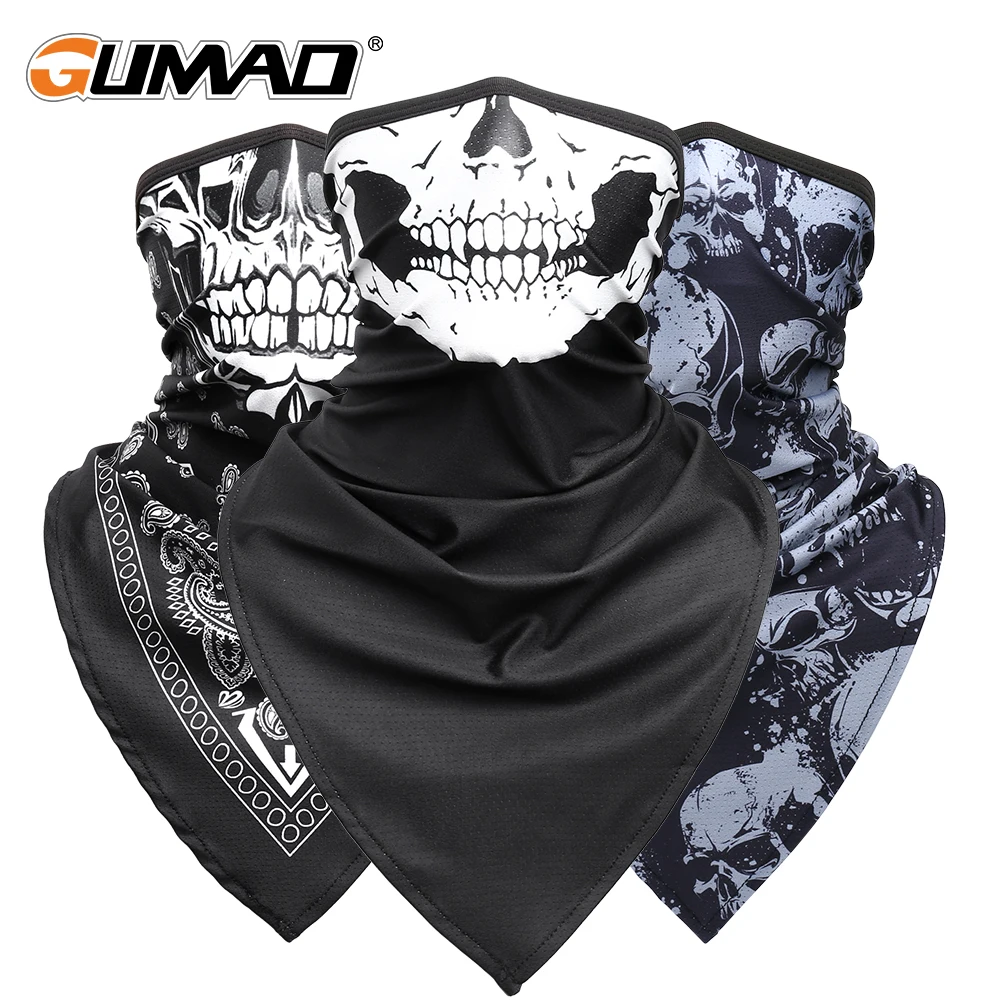 Breathable Sport Skull Face Bandana Half Printed Mask Ski Reusable Tube Scarf Fishing Hiking Running Neck Gaiter Cover Men Women