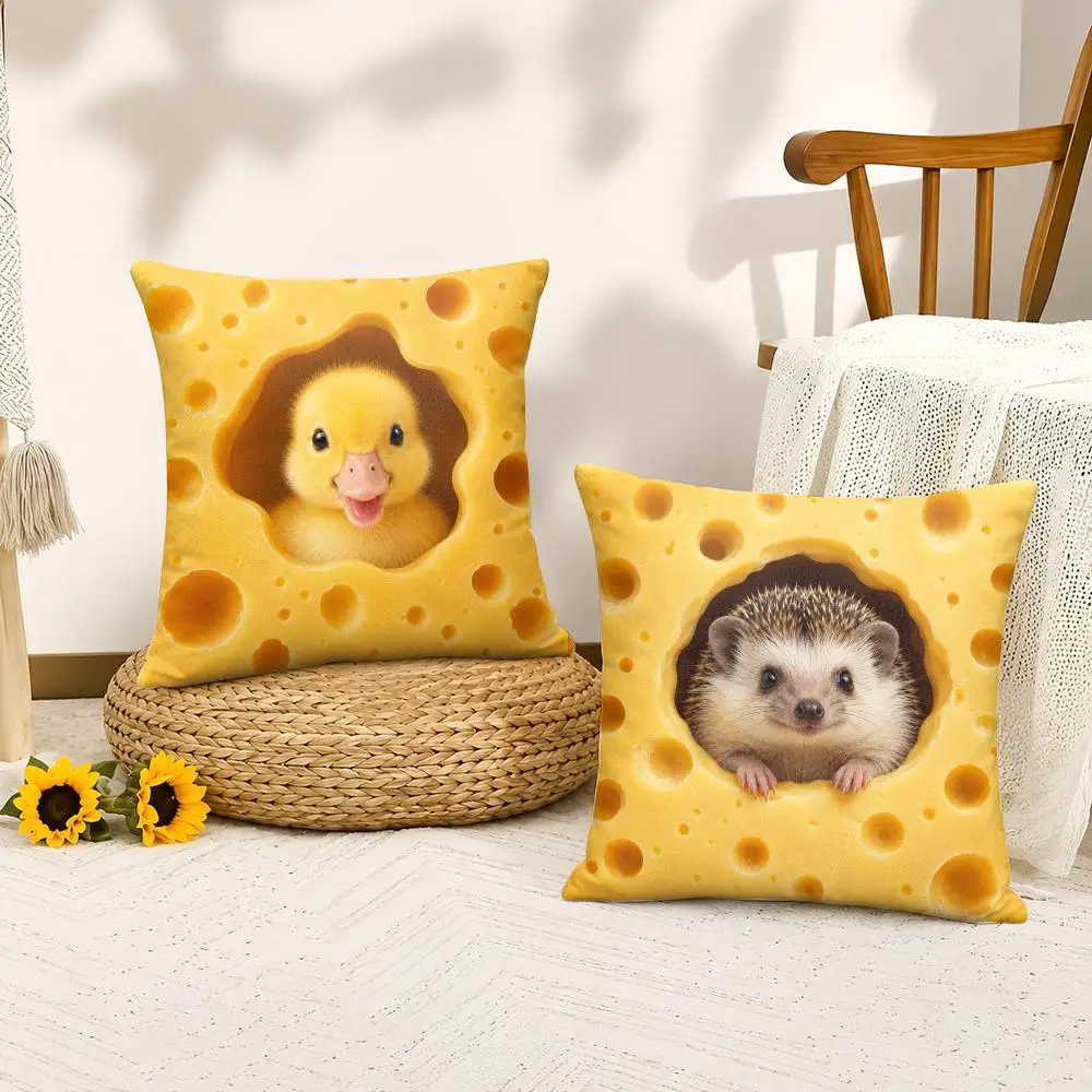 Cute Cheese Animal Cartoon Cushion Cover Soft Short Plush Pillow Cases Hidden Zipper Cutecore Sofa Bedroom Home Decor Gift 3