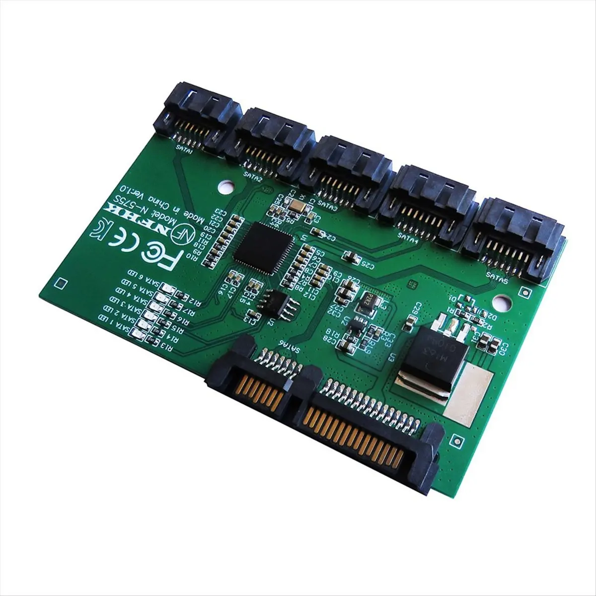 A49T SATA 3.0 Expansion Card Converter, 1 to 5 Port SATA Multiplier Riser, 6Gbps HDD/SSD Hard Drive Accessory