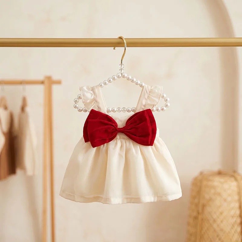 Solid Color Baby Girls Summer Smooth Cool Children Clothes Sweet Korean Style Kids Bowknot Party Evening Dresses 0 To 3 Years