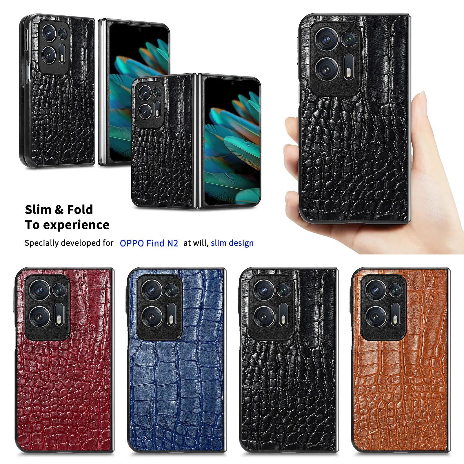 Роскошный чехол-книжка из крокодиловой кожи для OPPO Find N2
