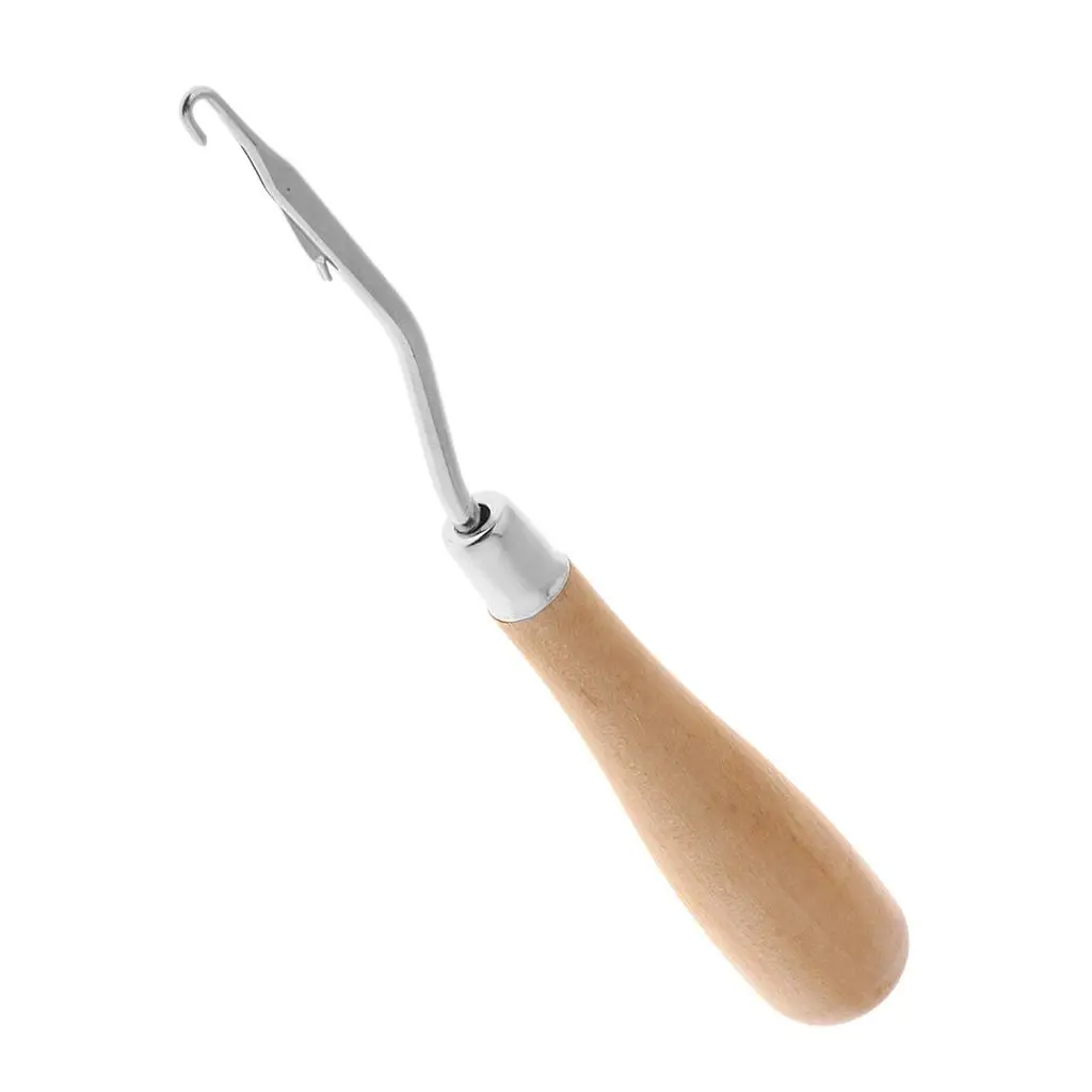 Wooden Crochet Latch Hook Ergonomic Wood Handle Bent Metal Hook for Rug Making and Professional Craft Kits
