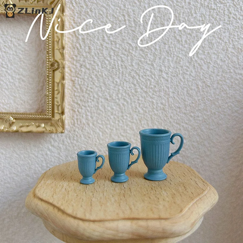 ▶ 1 قطعة دمية الفرنسية الرجعية البسيطة عالية القدم الإغاثة علامة فنجان القهوة مع مقبض مصغرة المشهد الديكور الراقية الجذعية أكواب