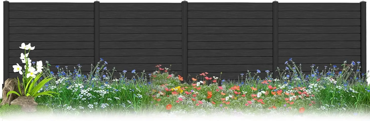 Mampara de privacidad exterior negra de 4 paneles, barrera independiente de 48"L × 48"W con estacas para el suelo, cubierta multiusos para contenedores de basura, bomba de piscina y unidad de aire acondicionado para jardín, patio y césped