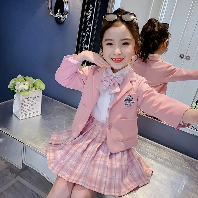 3 pcs Girls Clothes Set 2022 spring fall jacket+shirt+skirts for Girl Kids JK Clothes Children Clothing 4-14  Years