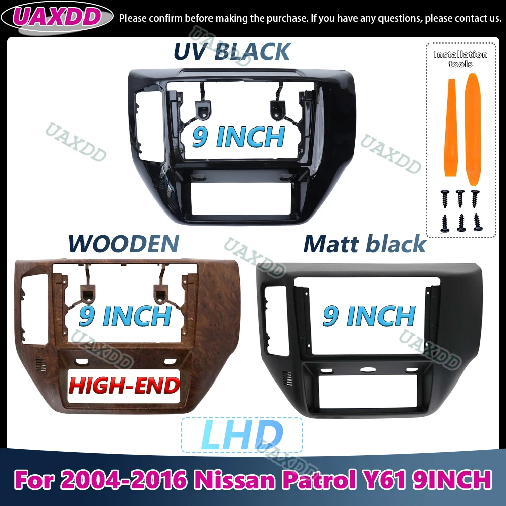 UAXDD 2-DIN-Autoradio für 2004-2016 Nissan Patrol Y61 9-Zoll Linkslenker Android Rahmenkit Blende Kabel Video Armaturenbrett DVD