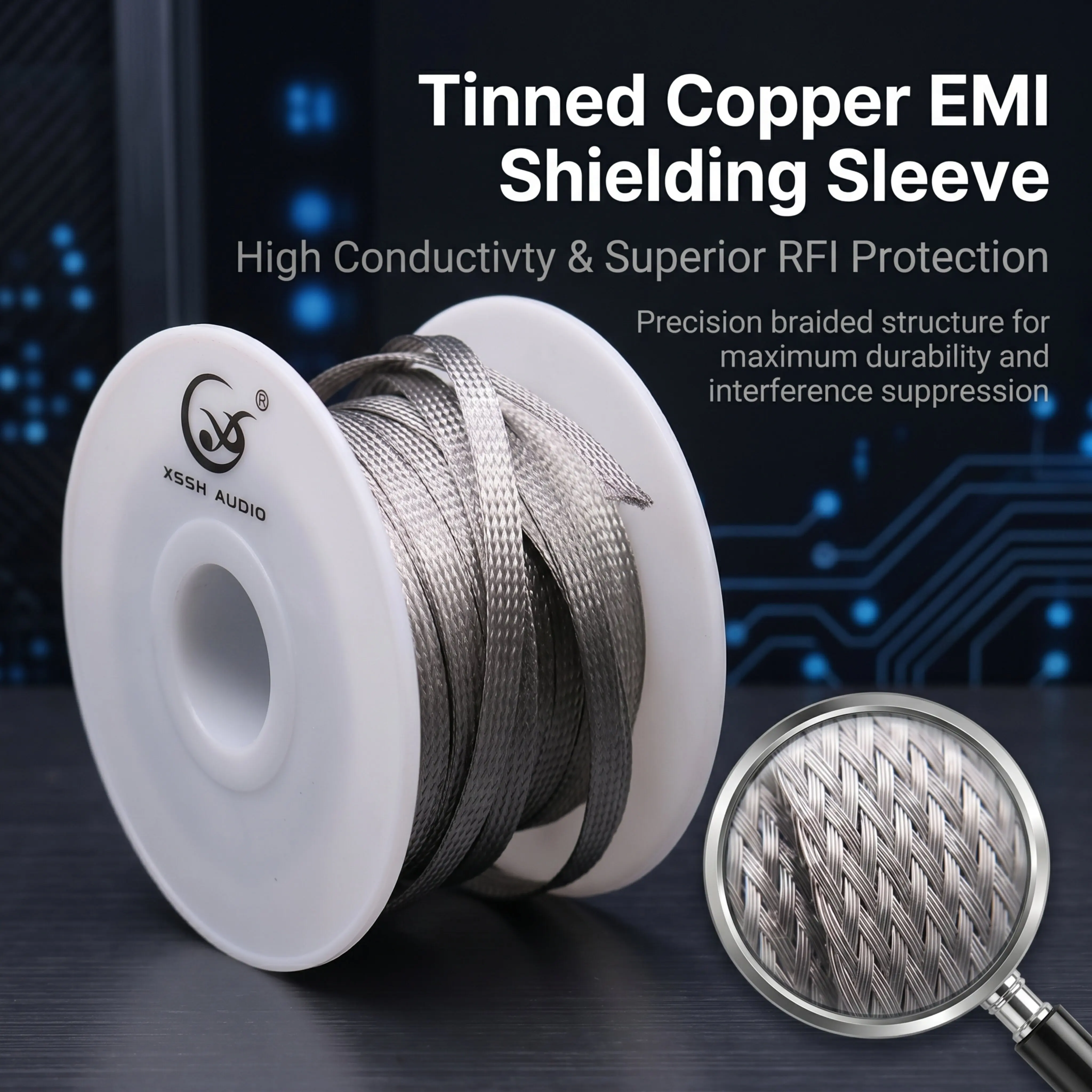 YIVO XSSH OEM 2-40mm Tinned Copper Braided Mesh Sleeve Flexible Expandable EMI RFI Shielding Cable Protector for Electronic Wire
