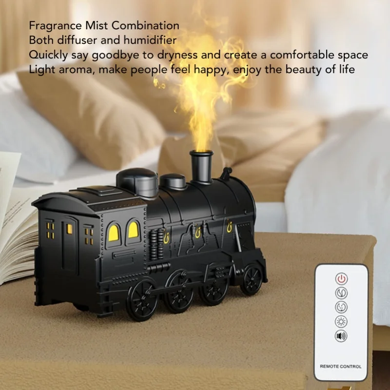 Train Shape Aromatherapy Diffuser Humidifier Colorful LED Lights Remote Control Essential Oil Diffuser Mist Humidifier