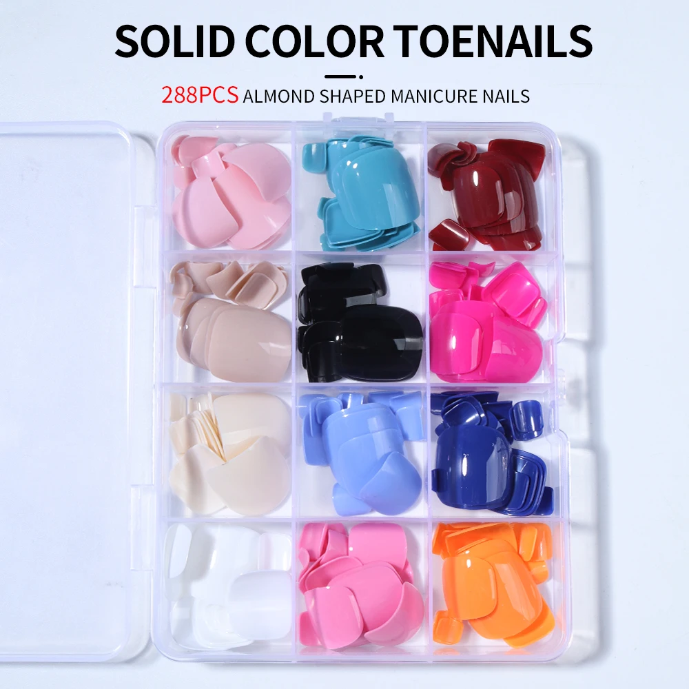 288PCS toenail solid color set full paste, press nails, fake nails, suitable for women and girls y2k daily wear acrylic nails, a