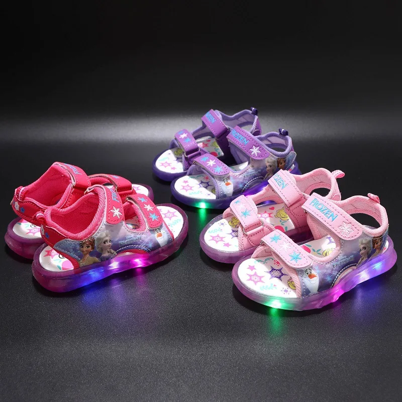 Disney Marvel Boys Girls Spider-Man Princess Led Light Up Luminous Sports Sandals Summer Kids Sandals Toddler Shoes