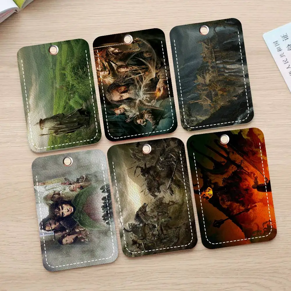 

Adventure Film L-Lords Rings Rectangle ID Card Case Keychain Access Card Bag Key Tag Ring Leather Card Holder Key Ring Access