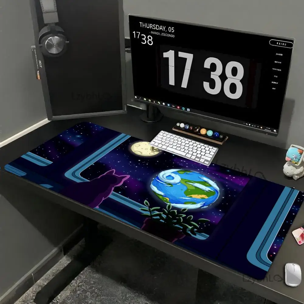 

Planet Cat Cartoon Mouse Pad Large Gaming MousePad Anti-Slip Rubber Deskmat XXL Gamer Office Computer Accessories Long Desk Mat