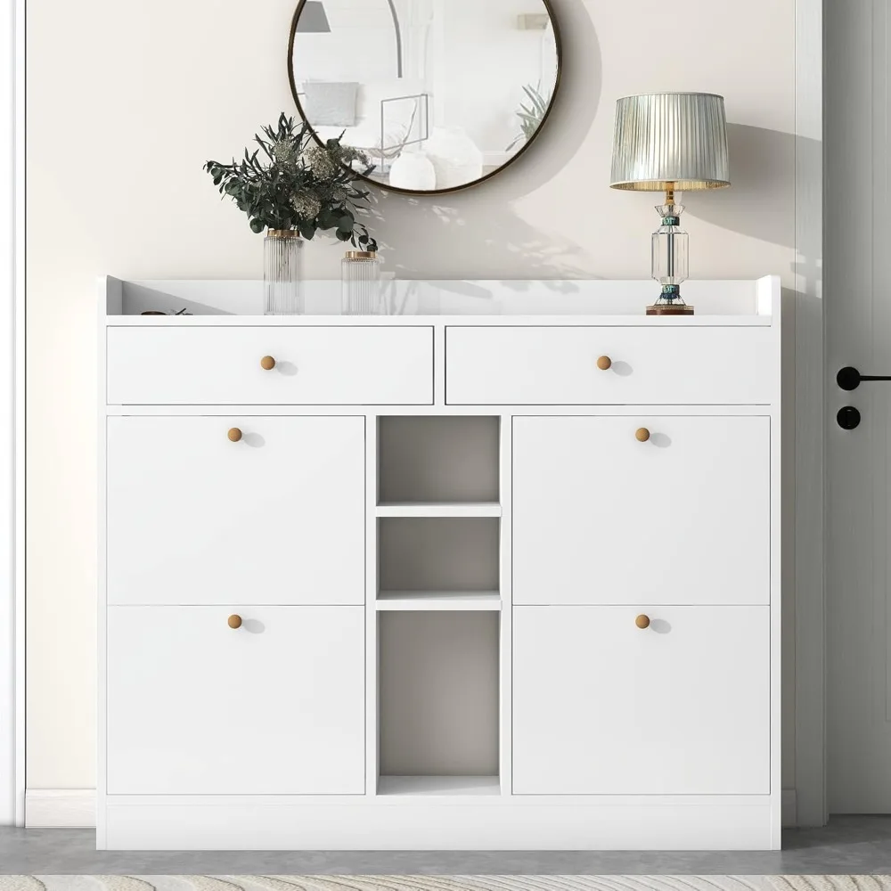 

Modern Shoe Cabinet, 4 Flip Drawers & 2-Tier Organizer, Freestanding Storage Rack for Entrance/Hallway