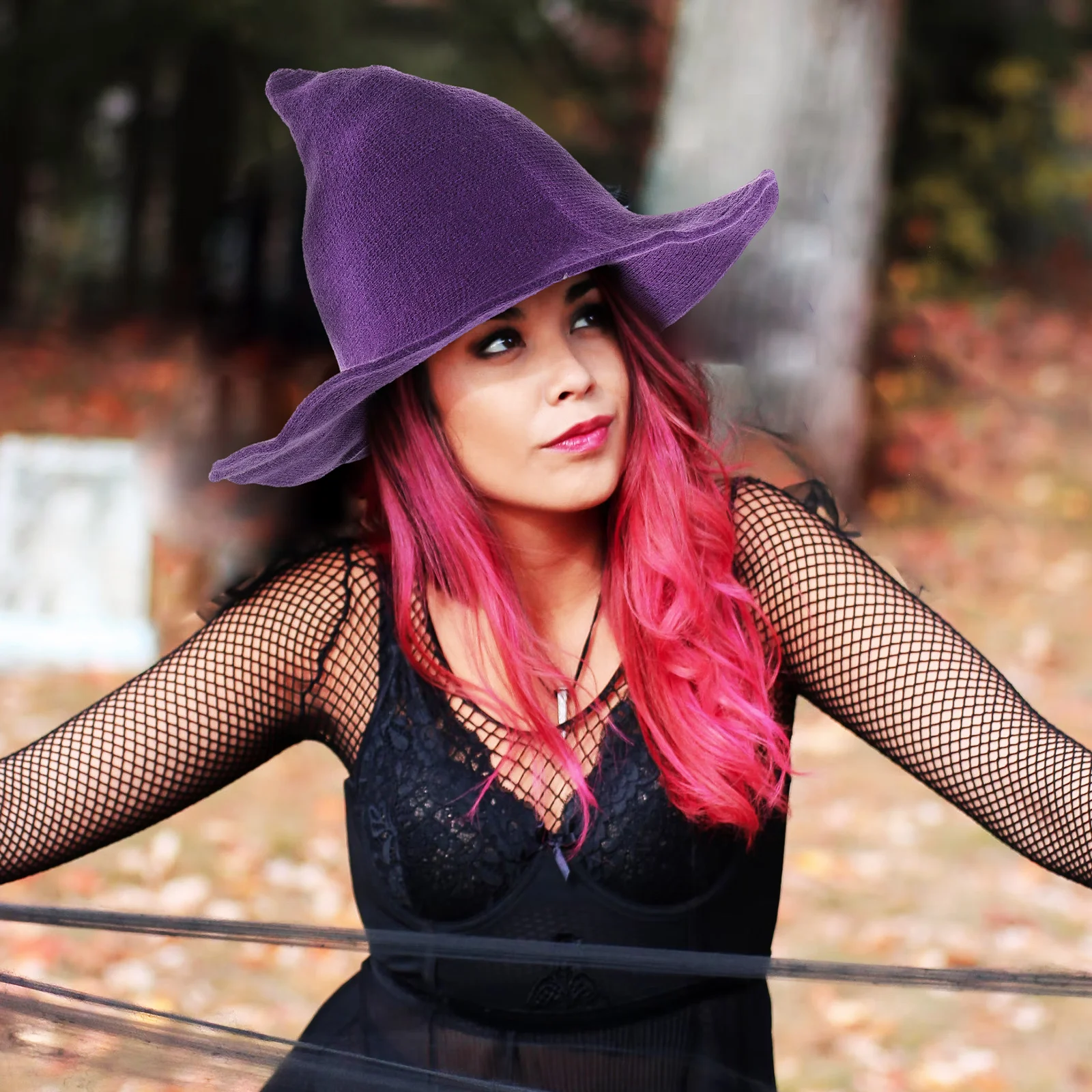 

Halloween Costume Witch Hat Hair Accessories for Girls Clothing Foldable Wizard Purple Cotton