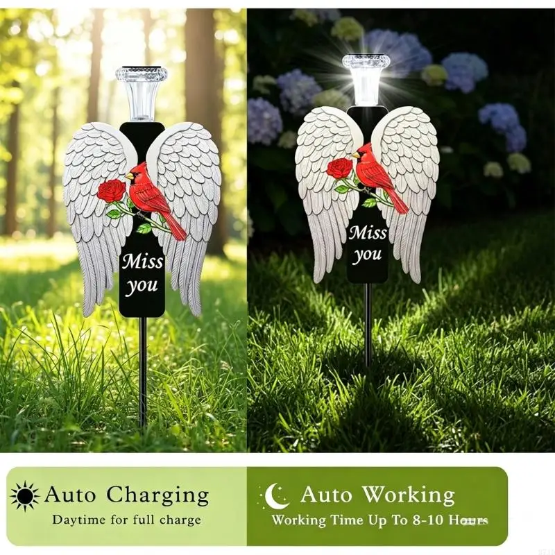 Solar Garden Stake Metal Outdoor Cemetery Accent with LED Lamp and Plaque for Lawn, Graveside, and Garden Display, 50 x 18 37JD