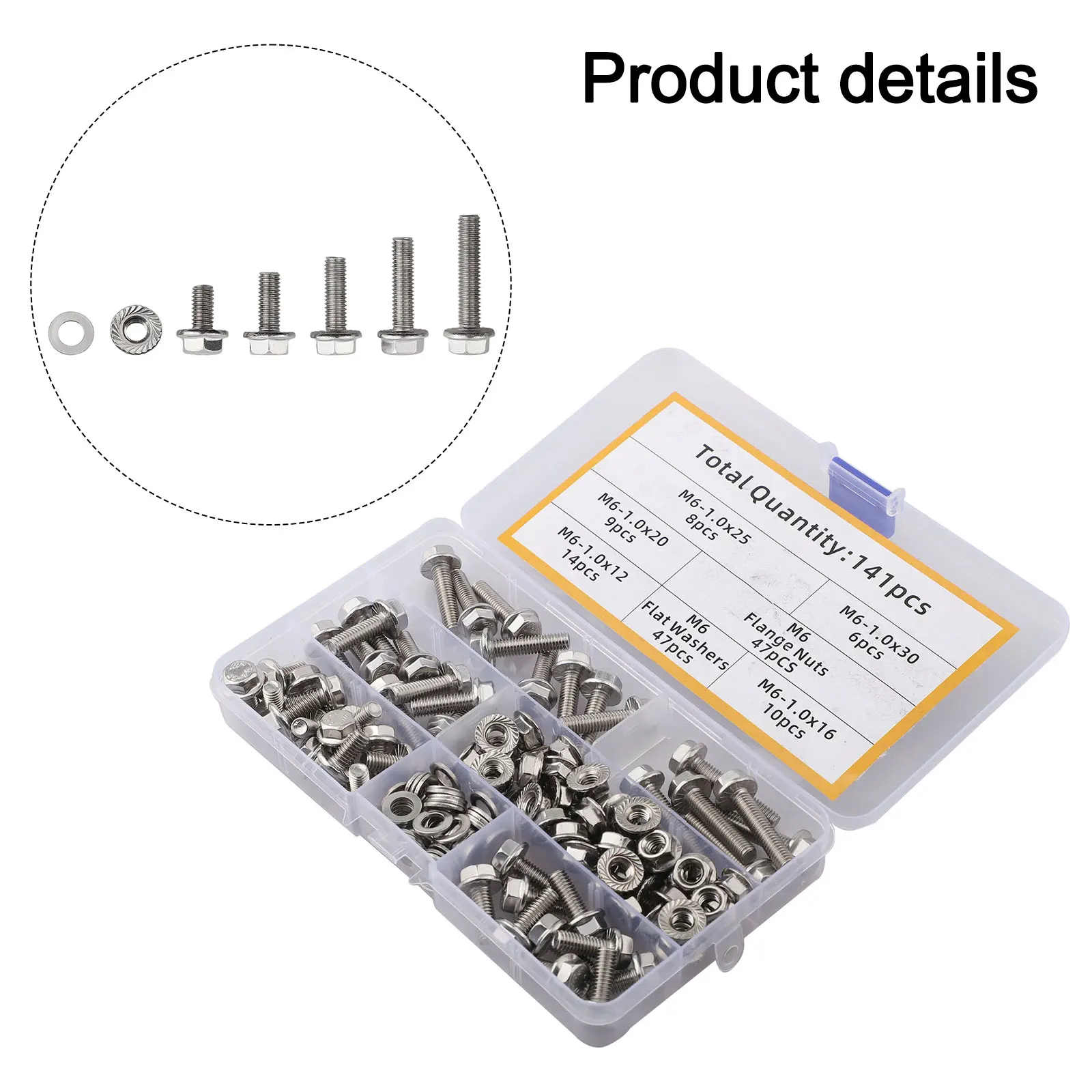 

M6 Flange Hex Bolts and Nuts Set 141 Pieces Stainless Steel Threaded Fasteners for Industrial and DIY Projects