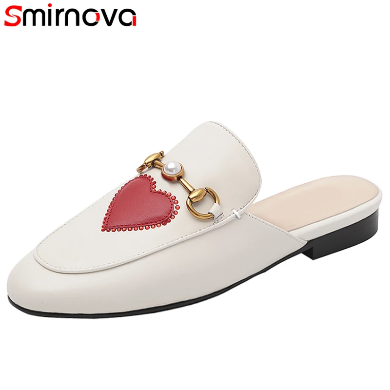 

Smirnova Plus Size 34-43 New Genune Leather Shoes Women Slippers Metal Flats Mules Fashion Ladies Casual Shoes Footwear