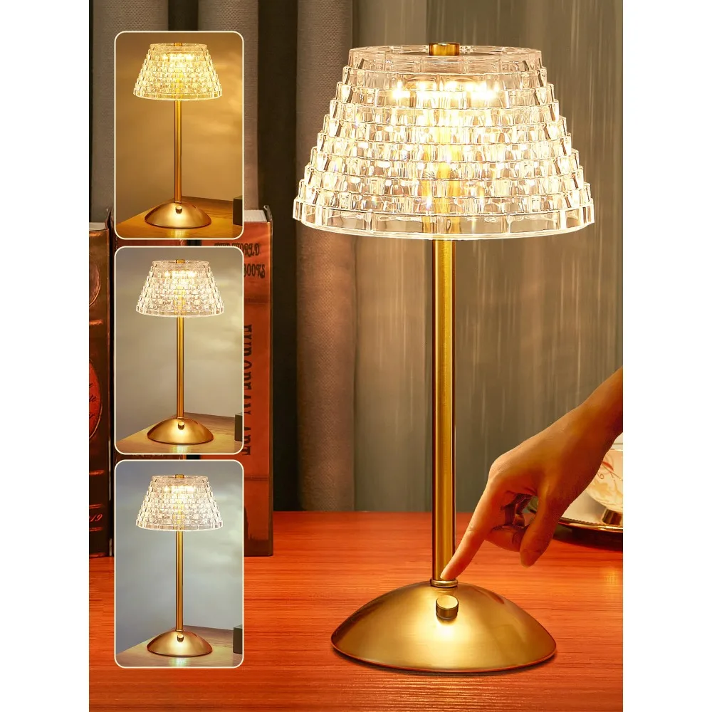 

500LM Crystal Touch Lamp for Bedroom-3 Color Dimmable Bedside Table Lamp,Gold Small Night Light for Living Room&Small 2000mA