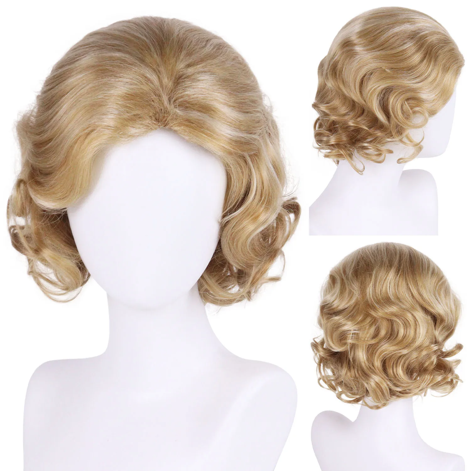 

Синтетический парик блондинки, короткие пушистые надувные вьющиеся парики, повседневный костюм для косплея, костюм на Хэллоуин, парики для женщин, дамы, естественный вид