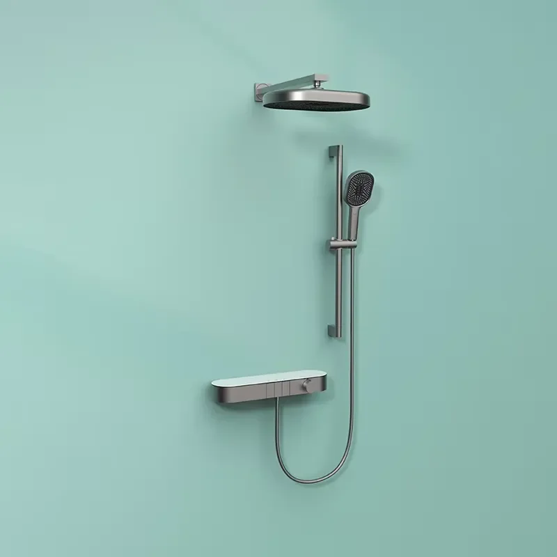 Brass Thermostatic Digital Light Single Handle Rainfall Concealed Shower Faucet Metal 3-Function In-Wall Shower Set Slide