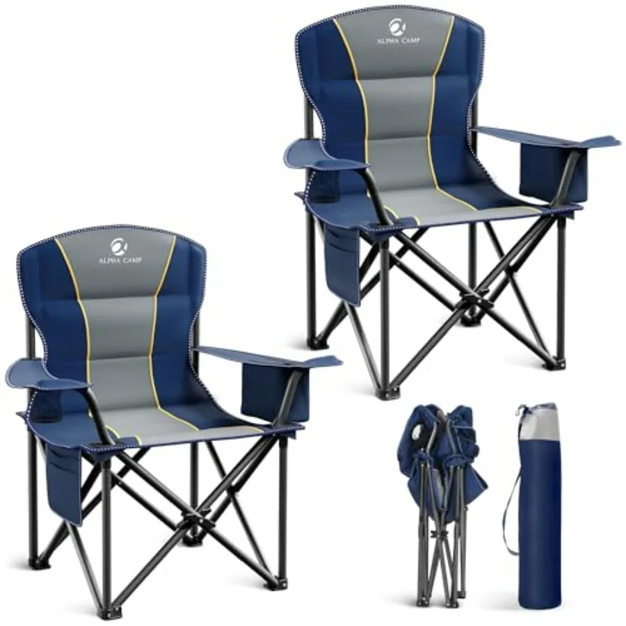 

Folding Camping Chair Oversized Heavy Duty Padded Outdoor Chair with Cup Holder Storage and Cooler Bag, 450 LBS Weight Capacity