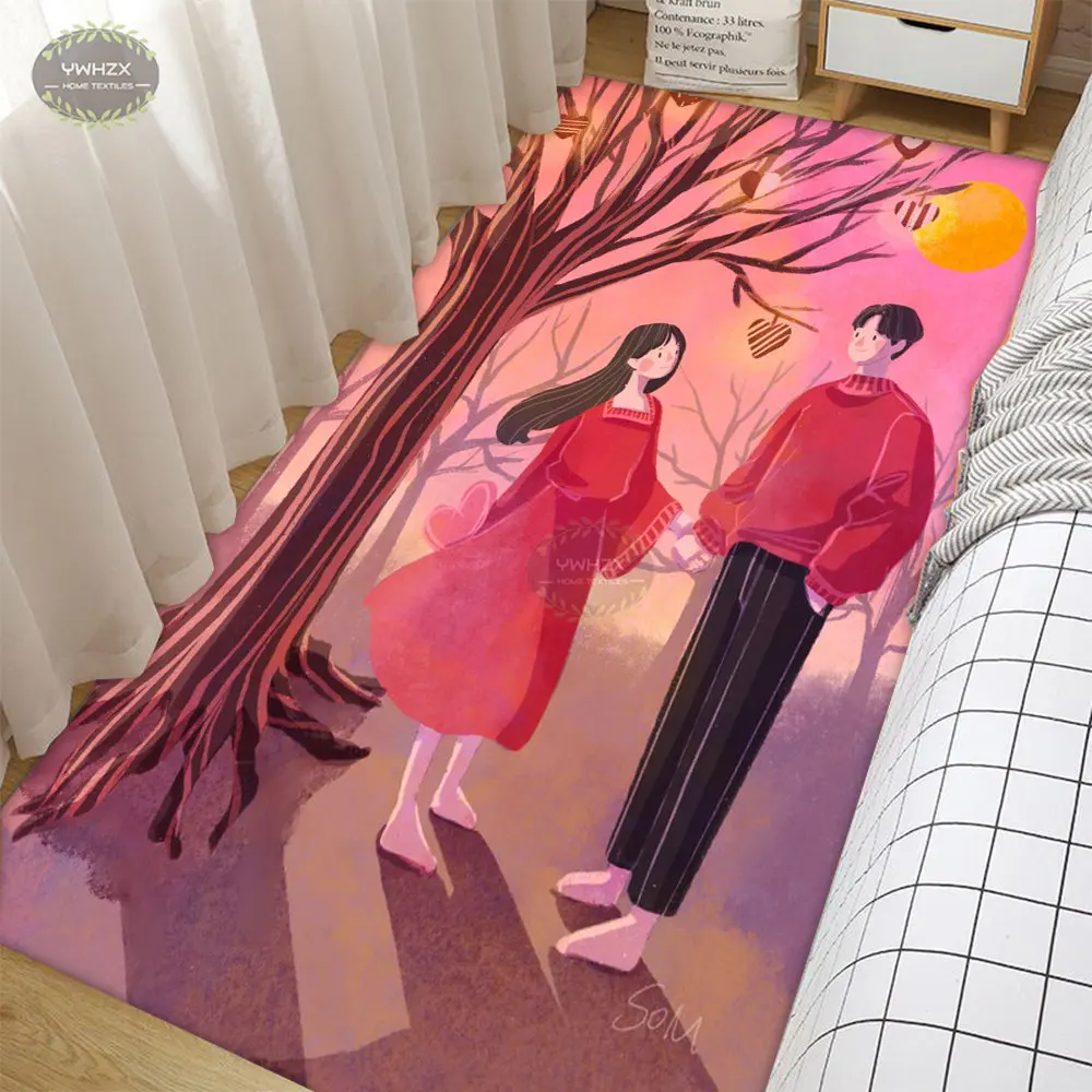 

Valentines Day Decoration Carpet for Romance Lovers Moments Cartoon Rugs for Bedroom Home Anti-slip Large Size Floor Mat