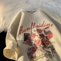 Herren Sommer Blume Baumwolle Muster übergroße T-Shirt lässig Luxus Kurzarm Vintage Kleidung Zeit elegante Top adrette Stil