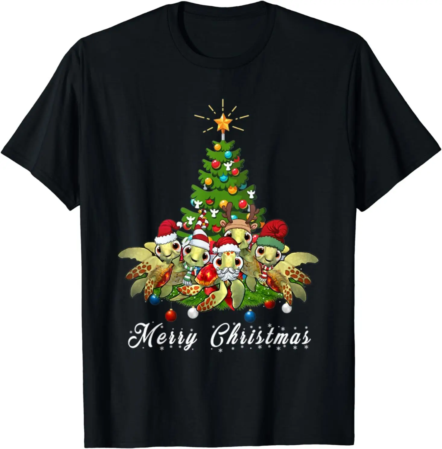 

NEW Merry Christmas Funny Turtle Tree Xmas Santa Lover Gifts Idea T-Shirt S-3XL