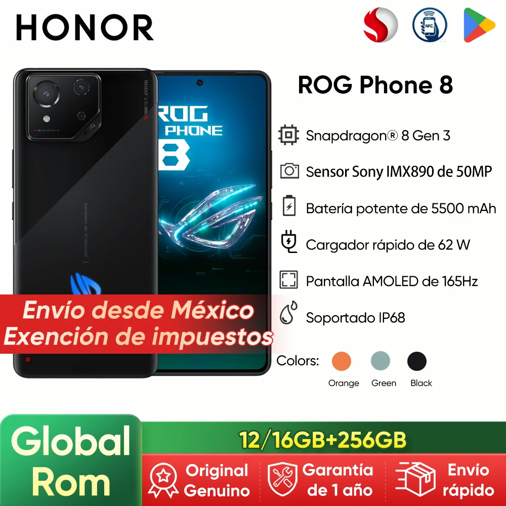 Teléfono inteligente ASUS ROG Phone 8 original con Snapdragon 8 Gen 3, pantalla de 6,78'' y 165 Hz para deportes electrónicos, 5500 mAh, carga rápida de 65 W, teléfono para juegos 5G.