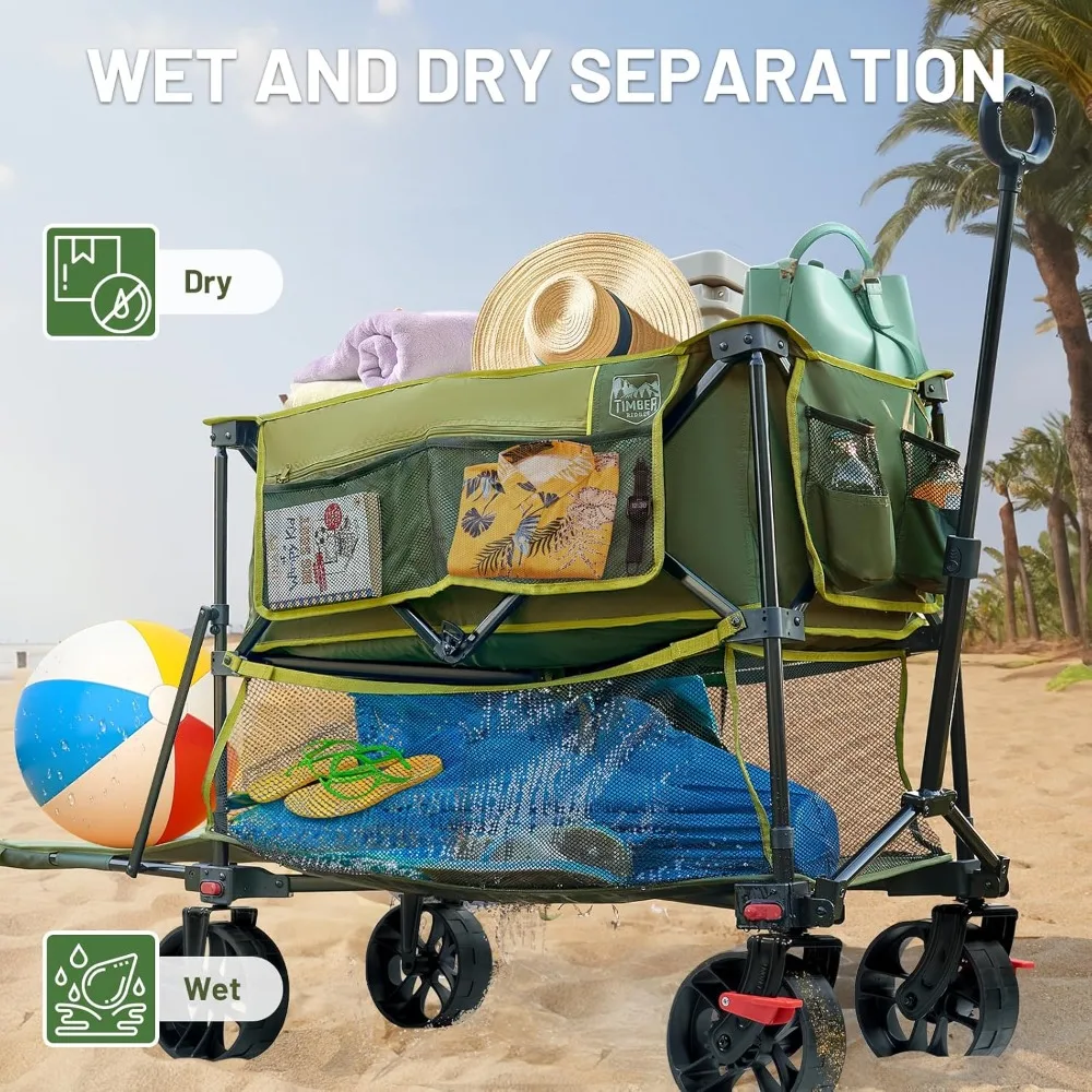 Large Capacity Folding Double Decker Wagon with Brakes, 54 Extra Long Extender Cart, 660lbs Heavy Duty for Outdoor Adventures