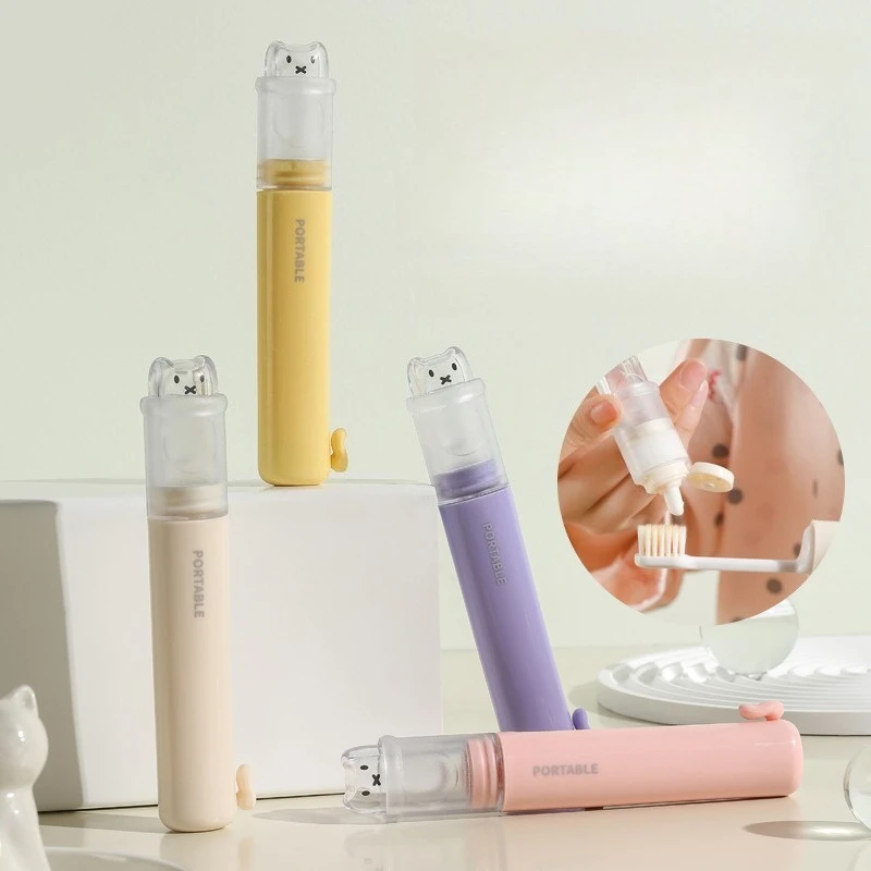 1pc 2-in-1 Portable Toothbrush Set Soft Bristle Toothbrush Toothpaste Storage Case Business Trip Travel Essential Kit