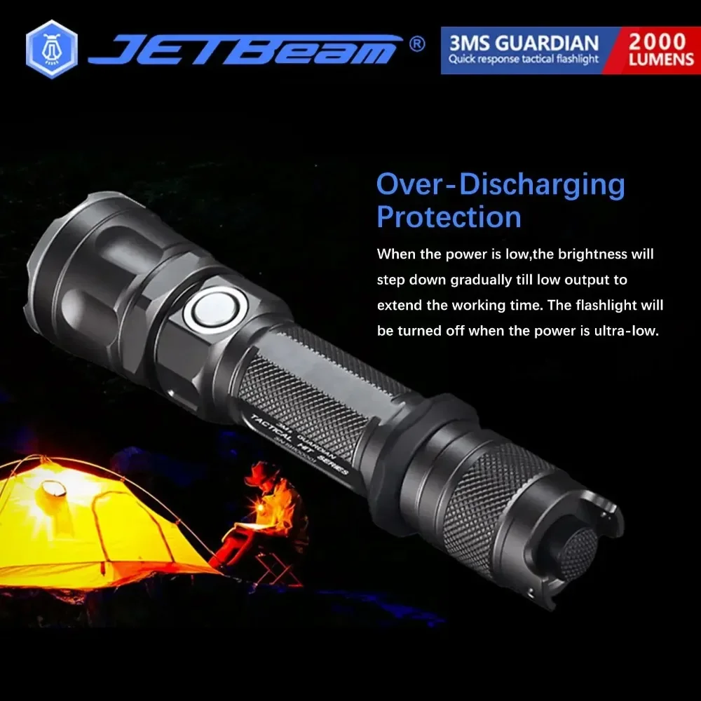 JETBeam 3MS EDC LED Flashlight 2000 Lumens USB-C Rechargeable Water Resistant Black EDC Tactics Everyday Carry