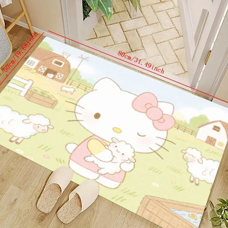 

1 шт. Kawaii Hello Kitty Farm Scene напольный коврик, милый мультяшный кот Sanrio с изображением ягненка, эстетический нескользящий приветственный коврик,
