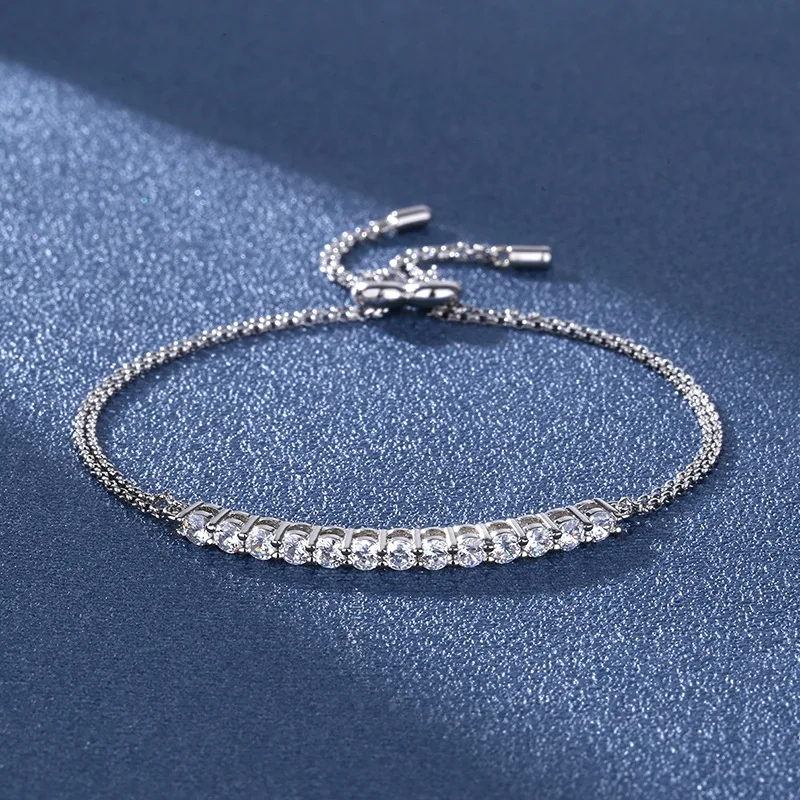 

S925 sterling silver moissanite smile row diamond bracelet girls mini design gift for girlfriend and lover row diamond design