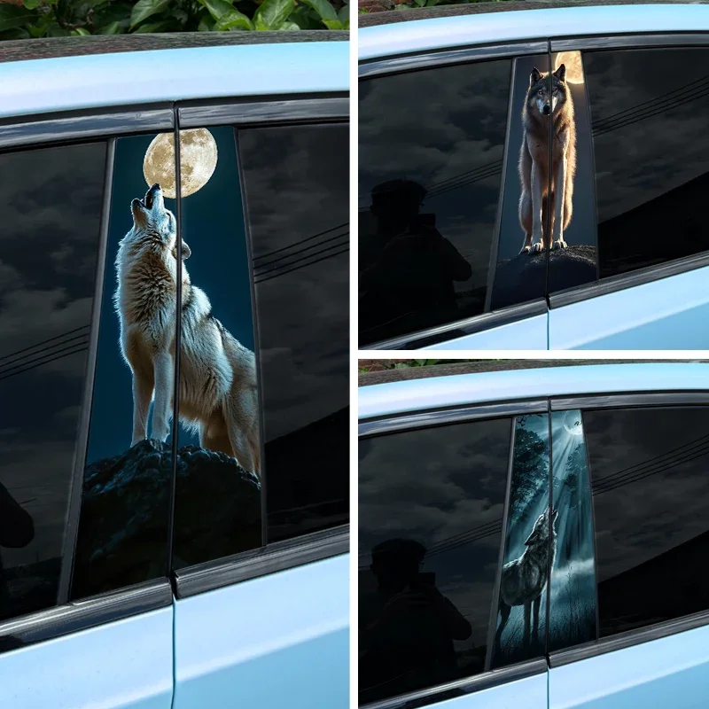 1PC Wolf and The Full Moon Car Stickers Auto B Pillar Waterproof Animal Decor Cover Scratches Car Doors Pillar PET Animal Decals