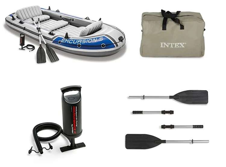 INTEX 68325 EXCURSION 5 BOAT SET Inflatable Fishing Air Canoe Water Sport Series Fishing Air Boat