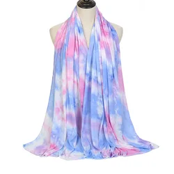 Tie Dye Impresso Algodão Hijab lenço, Ombre Jersey, Lenços, Wraps, Headband elástica, Lenços, xales, Ramanda, muçulmano, Hijab