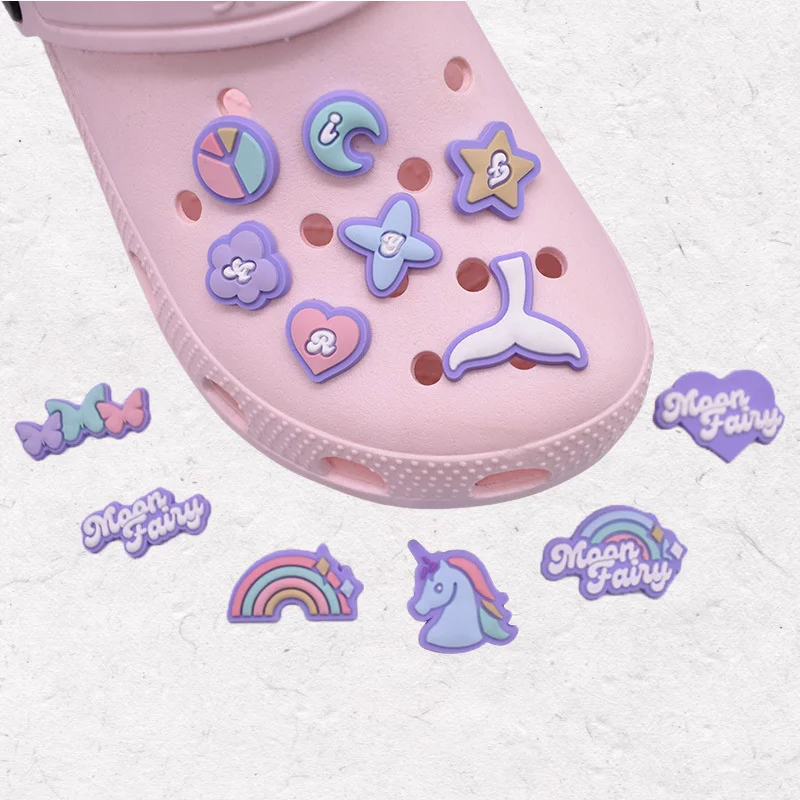 Moon Fairy PVC Shoe Buckle Accessories Funny Unicorn Butterfly Fishtail Shoe Upper Pins Decoration Clogs Charms Kid Party Gift