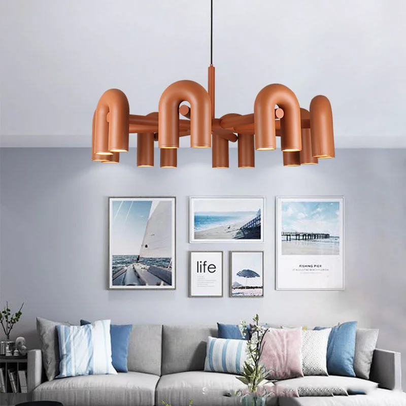 

Post modern creative U-shaped living room pendant lamp dining room bedroom personality simple art color resin decorative light
