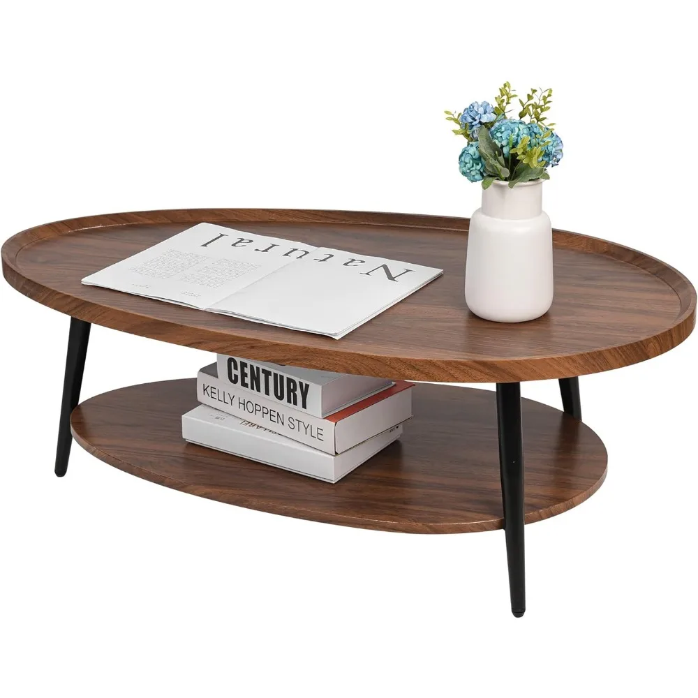 Coffee Table,Wood Center Table Mid Century Oval Coffee Table,Rustic Farmhouse Coffee Table for Living Room, Bedroom,Coffee Table