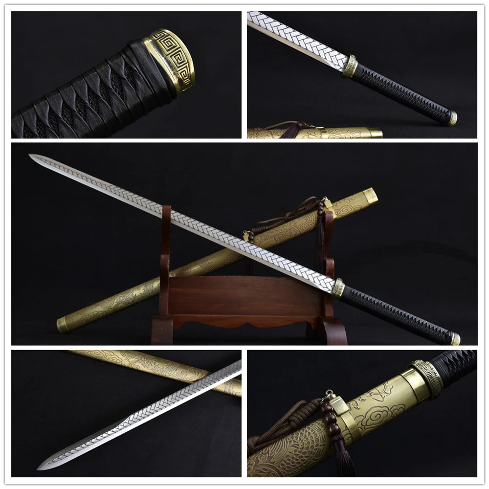 High Quality Battle Ready Sword Forging Handmade Brass Parts Martial Art Sword High Manganese Steel Blade Full Tang Brass Sheath