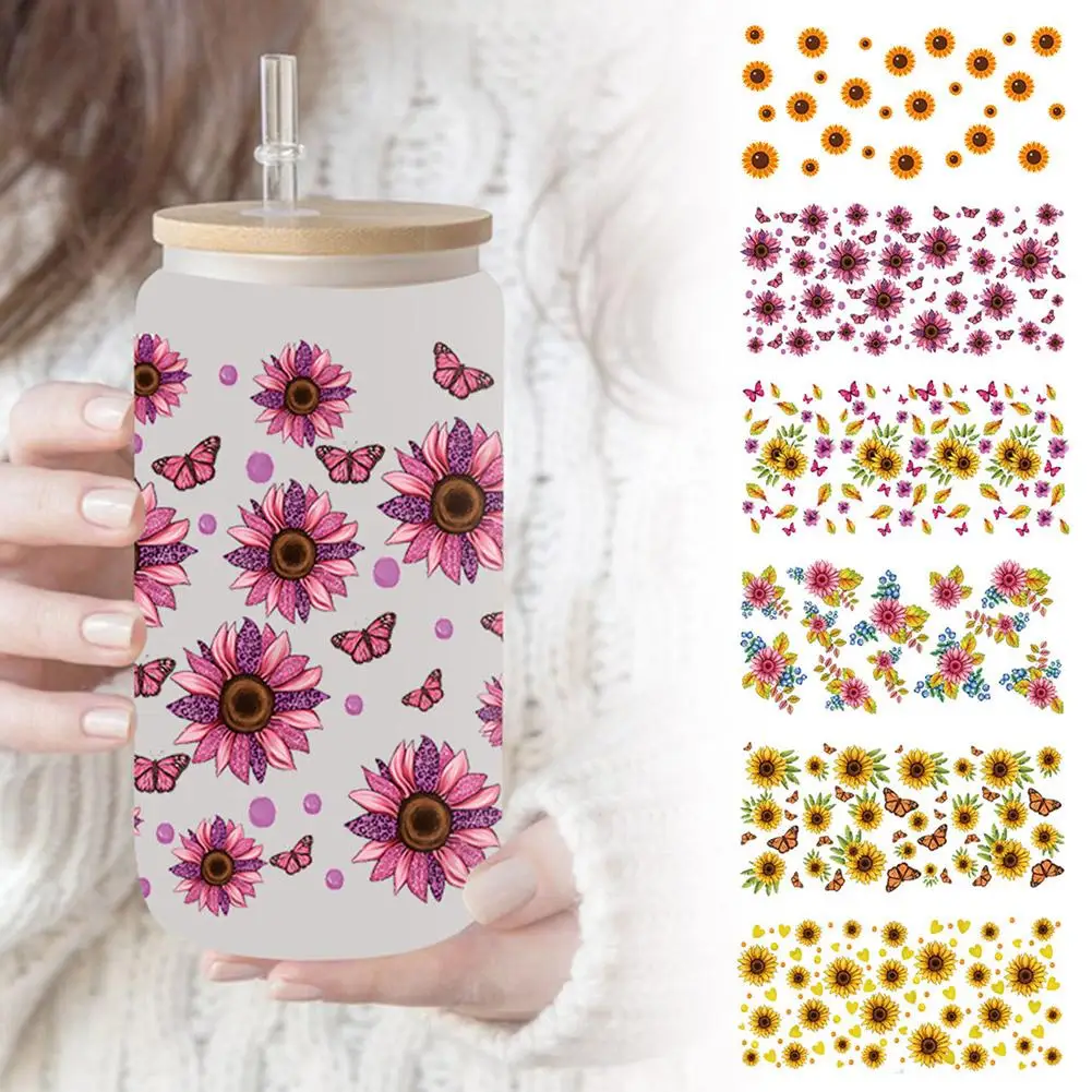 Sunflower Uv Dtf Water Cup Transfers Stickers Cute Cup Waterproof Decoration Cartoon Water Sticker S3i6