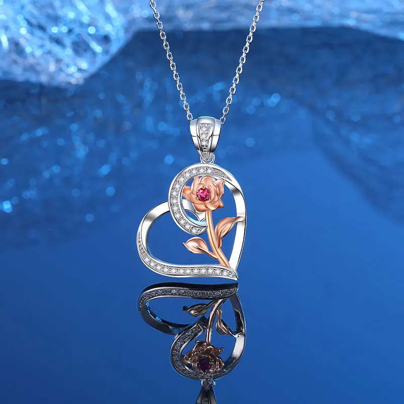 

PT950 Platinum Artificially Cultivated Gemstone Love Rose Pendant Necklace Love You Forever Valentine's Day Gift Clavicle Chain