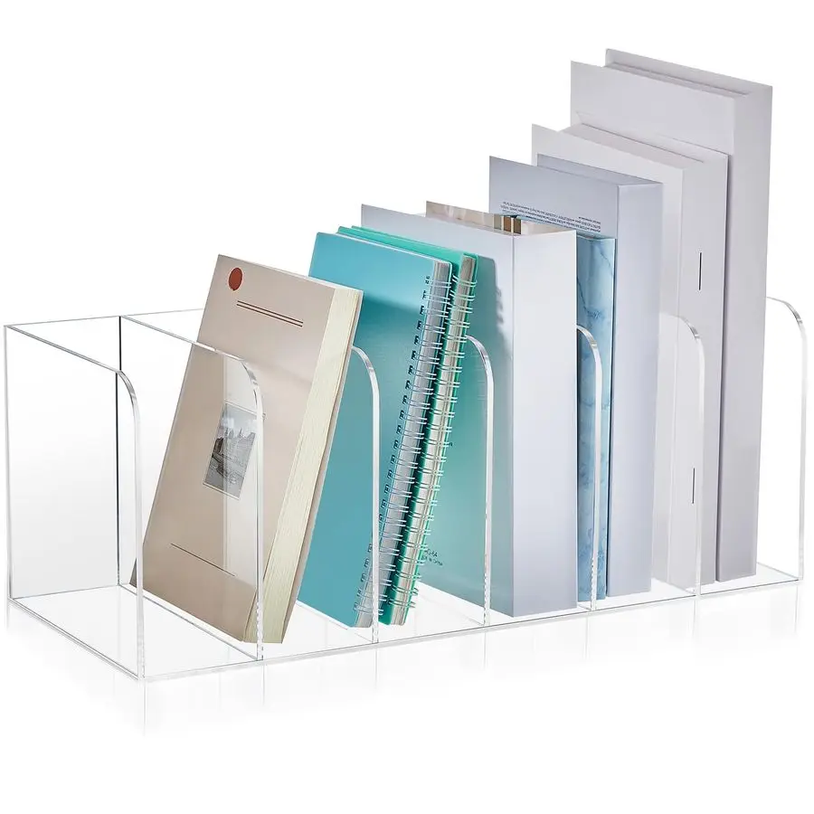 

Clear Acrylic Magazine File Holder with Vertical Compartments Desk Organizer Book Rack for Desk Sorter Paper Folder Office Acces