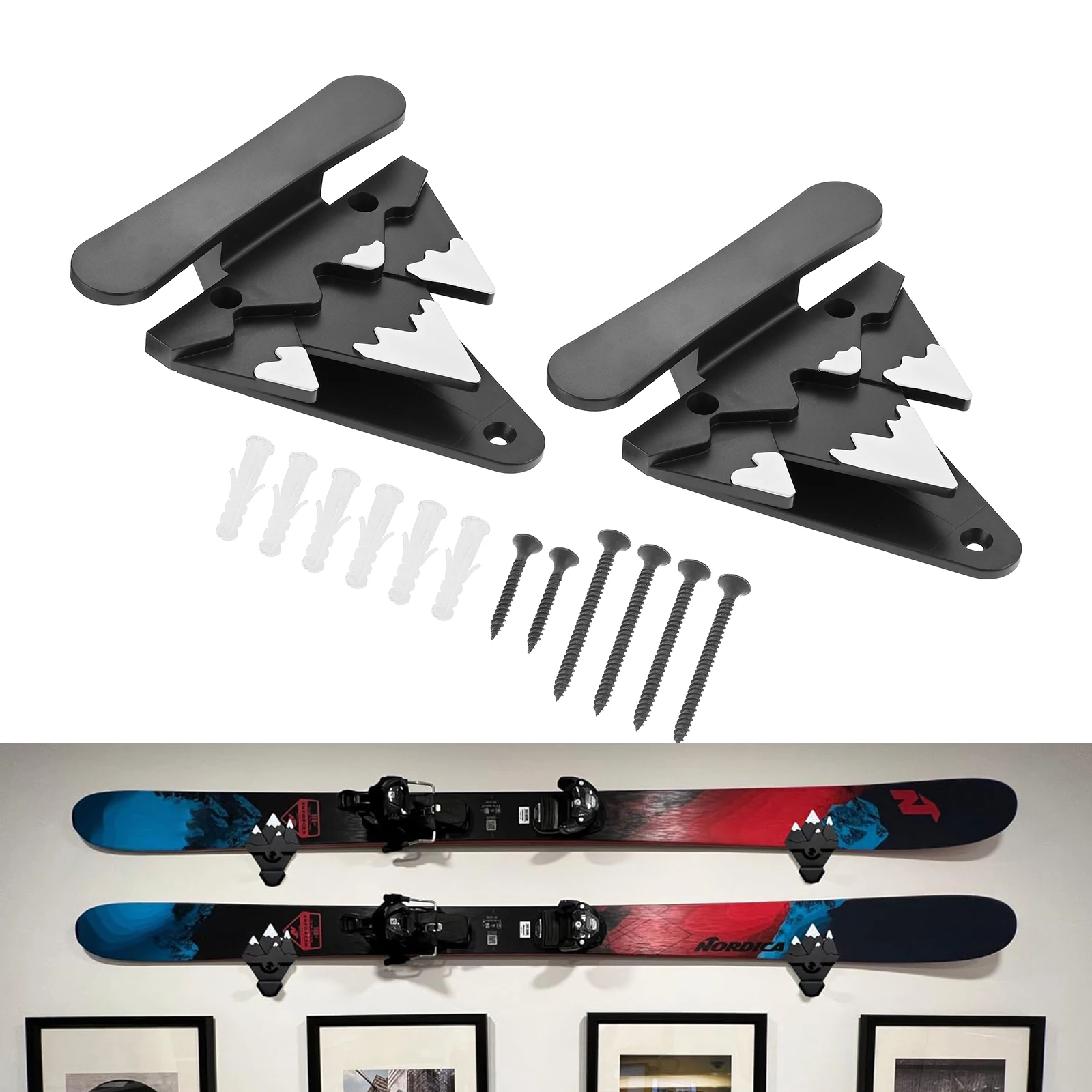 

2Pcs Snowboard Wall Mount Clips Snow Mountain Shape 132x124x40mm ABS Home Storage Hook Hanger with Screws Expansion Anchors