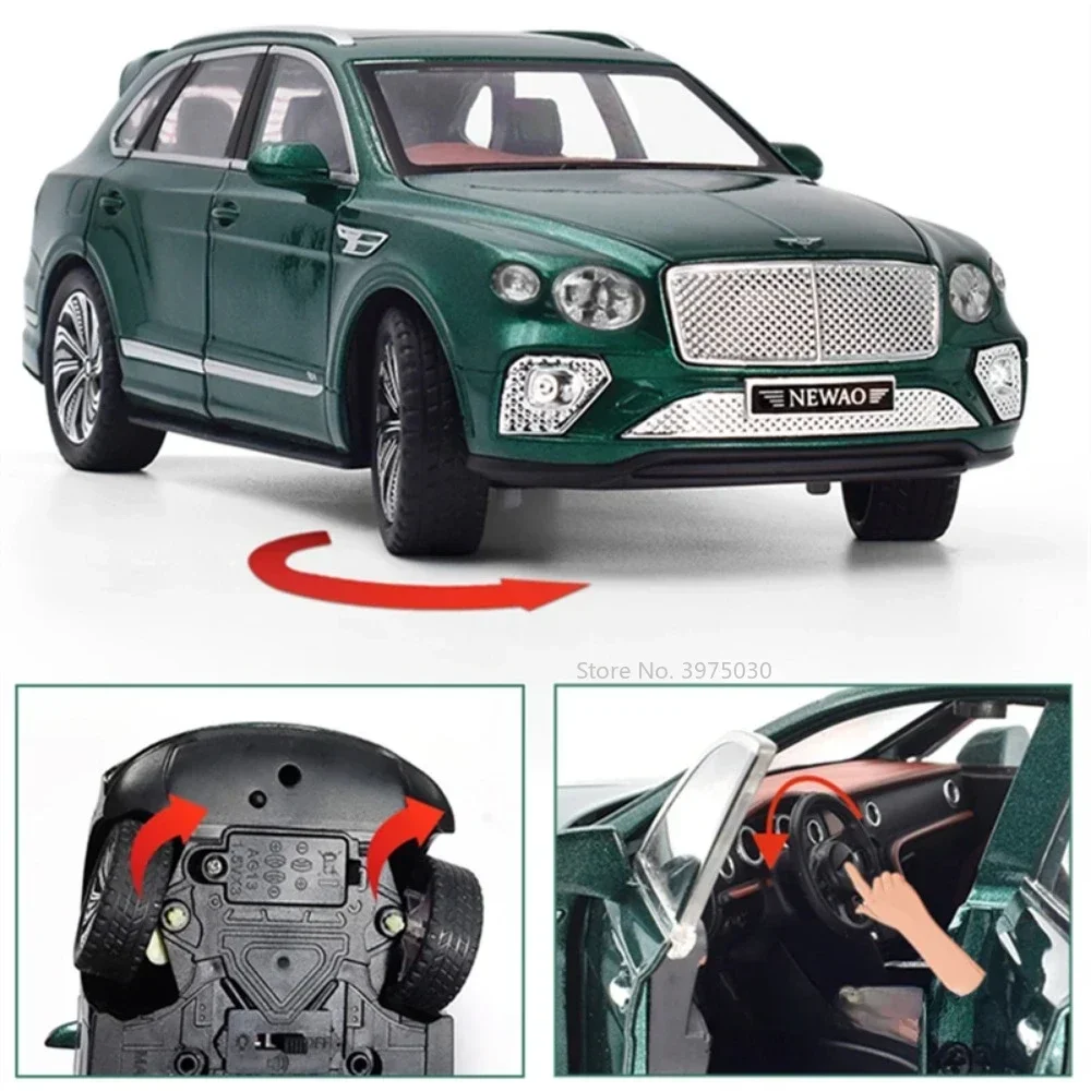 1:24 Bentayga Auto Modellen Speelgoed Legering Diecast Metaal Terreinvoertuigen Geluid Licht Trek Miniatuur Model SUV Kinderen Jongens Geschenken